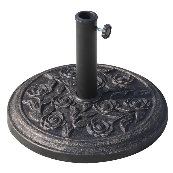 Outsunny 9kg Garden Parasol Base, Round Resin Cast Iron Effect Sun Umbrella Base, Outdoor Umbrella Stand for 38mm or 48mm Outdoor Umbrella Poles, Bronze Tone