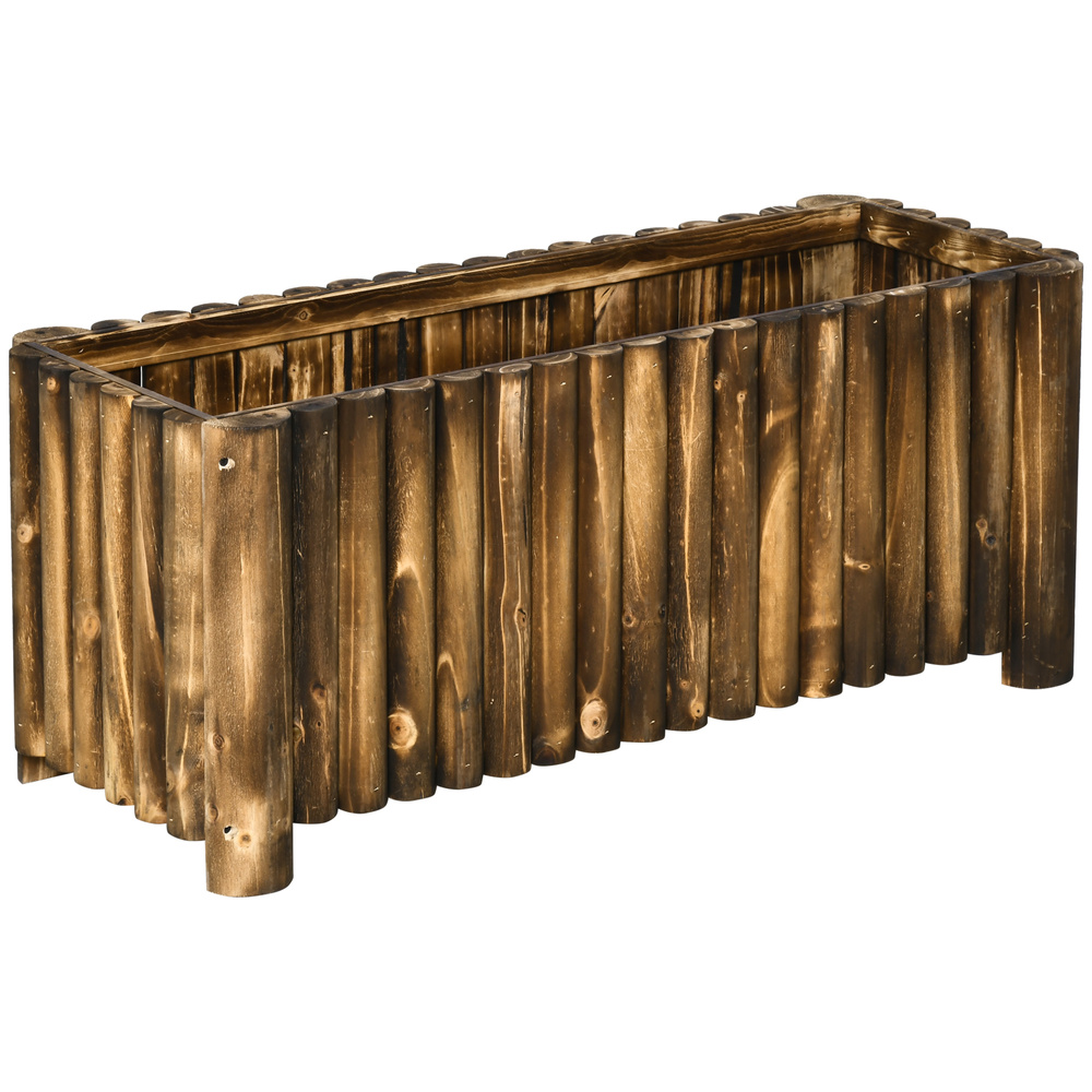 Outsunny 100L Raised Flower Bed Wooden Rectangular Planter Container Box Flower Pot Herb Pot 100L x 38.5W x 40H (cm)