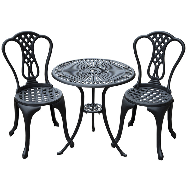 Outsunny 3 Piece Patio Cast Aluminium Bistro Set Garden Outdoor Furniture Table and Chairs Shabby Chic Style