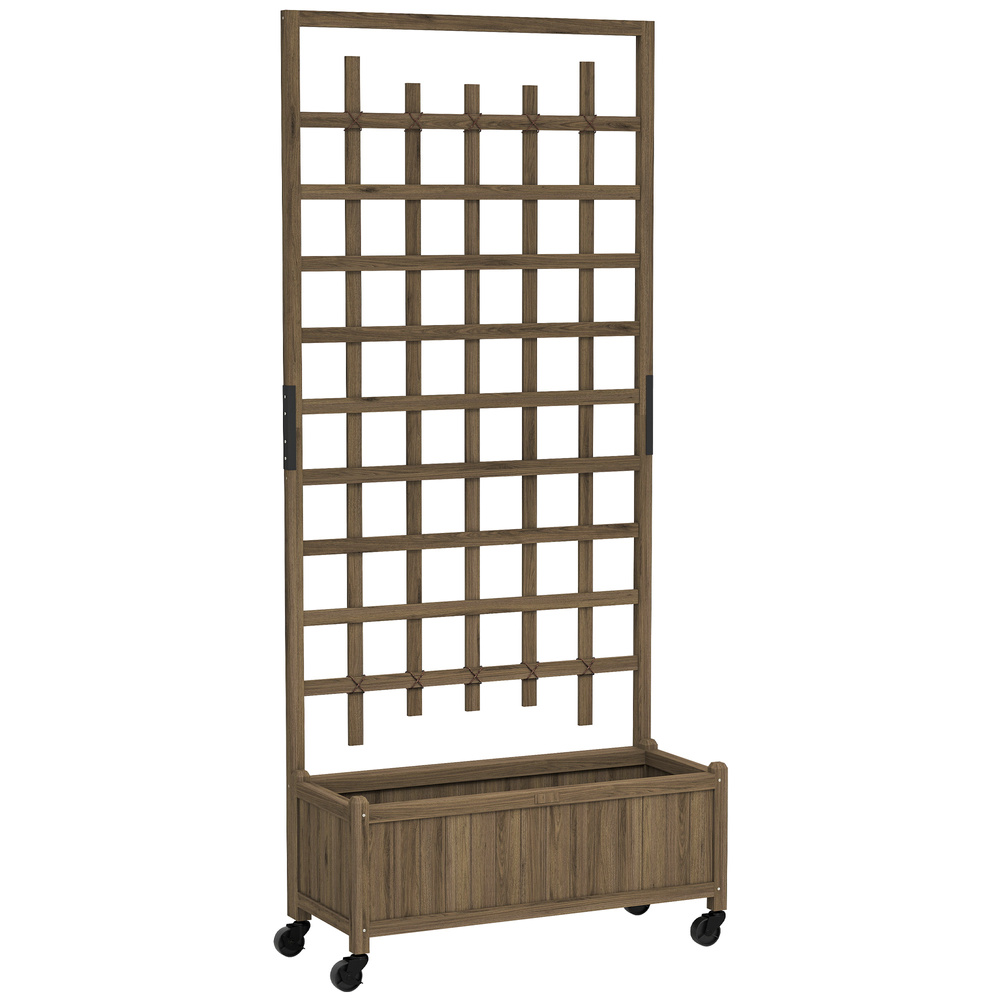 Outsunny Wooden Trellis Planter, Raised Garden Bed with Wheels, to Climb and Grow Vegetables, Herbs and Flowers, Brown