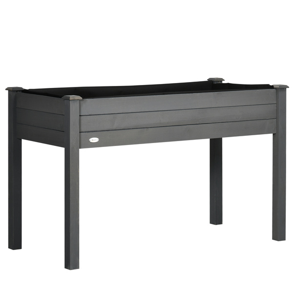 Outsunny Raised Bed for Garden, Wooden Elevated Planter Box with Bed Liner, for Flower Vegetable Herb, Dark Grey
