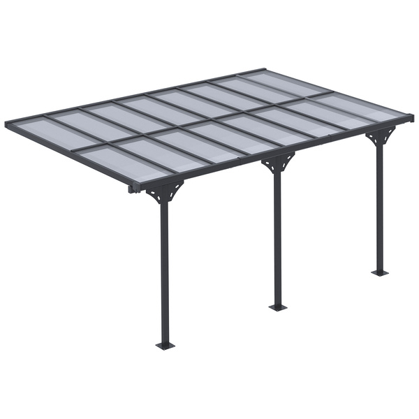 Outsunny 4.35 x 3m Outdoor Patio Gazebo Pergola, Retractable Pergola Canopy Aluminum Post & PC Roof,  Grey