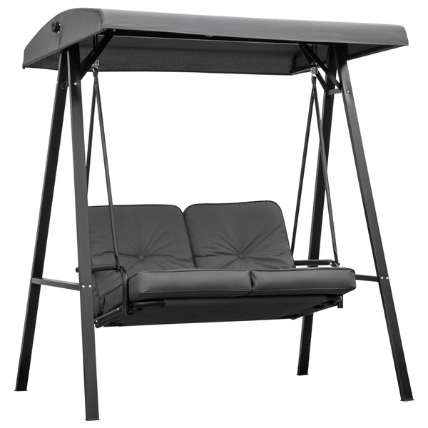 Outsunny 2 Seater Garden Swing Chair with Adjustable Tilting Canopy, Outdoor Hammock Bench with Steel Frame for Patio, Grey