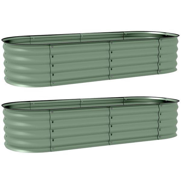Outsunny Galvanised Raised Garden Bed, Metal Planter Box with Safety Edging, for Flowers, Herbs, Succulents, Pack of 2, Green