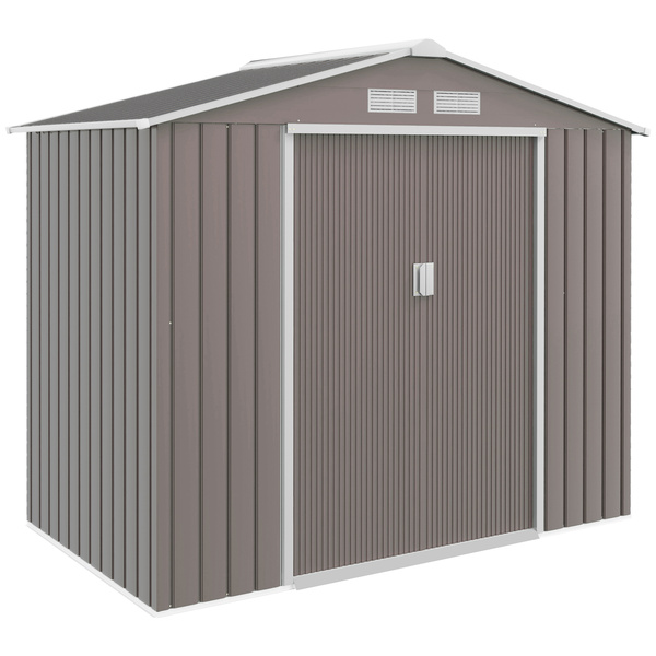 Outsunny 7ft x 4ft Lockable Garden Metal Storage Shed Storage Roofed Tool Metal Shed w/ Air Vents Steel Grey