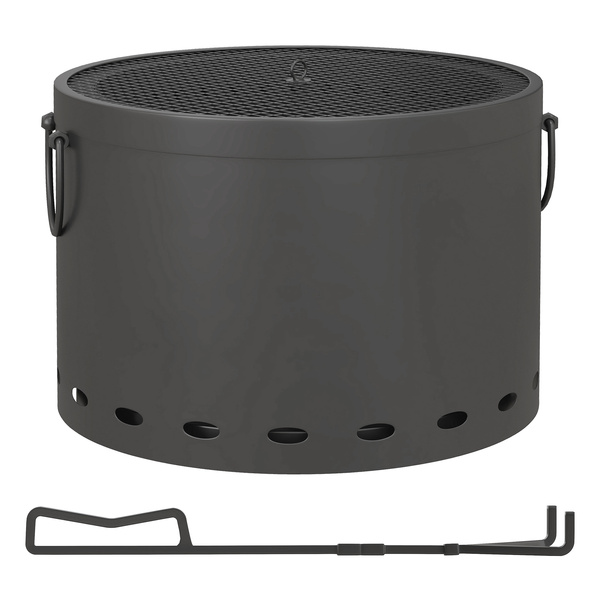 Outsunny Smokeless Fire Pit, 38cm Portable Wood Burning Firepit with Spark Screen and Poker, Low Smoke Camping Bonfire Stove for Garden Patio Picnic, Dark Grey