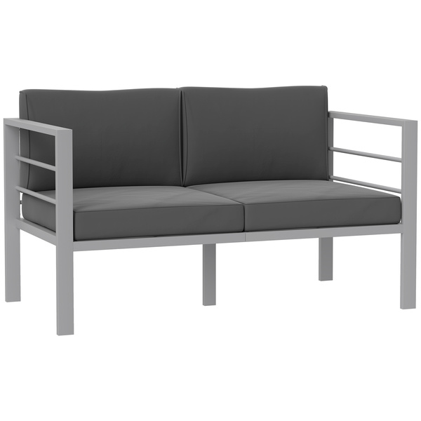Outsunny Two-Seater Aluminium Garden Sofa - Grey