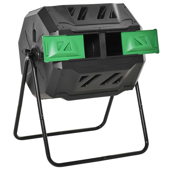 Outsunny 160L 360° Rotating Dual Chamber Composter - Black