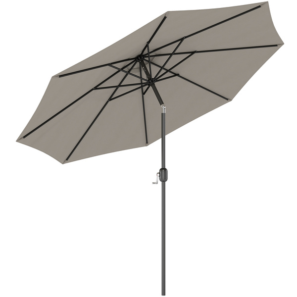 Outsunny 3(m) Tilting Parasol Garden Umbrellas, Outdoor Sun Shade with 8 Ribs, Tilt and Crank Handle for Balcony, Bench, Garden, Light Grey