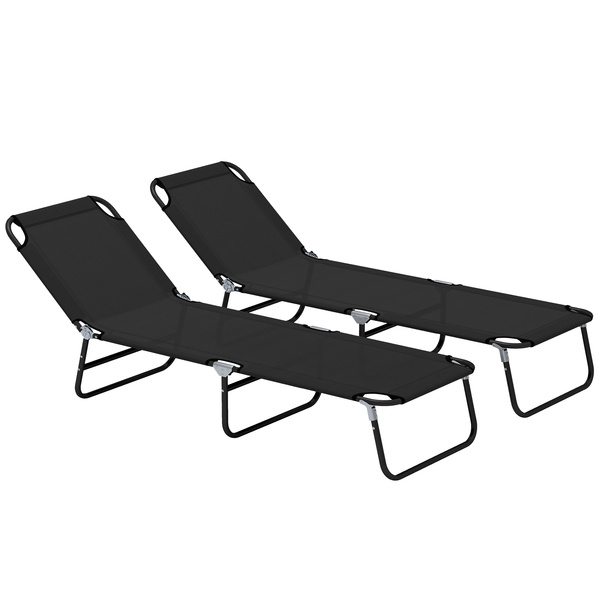 Outsunny Garden Sun Lounger, with Five-Position Back - Black