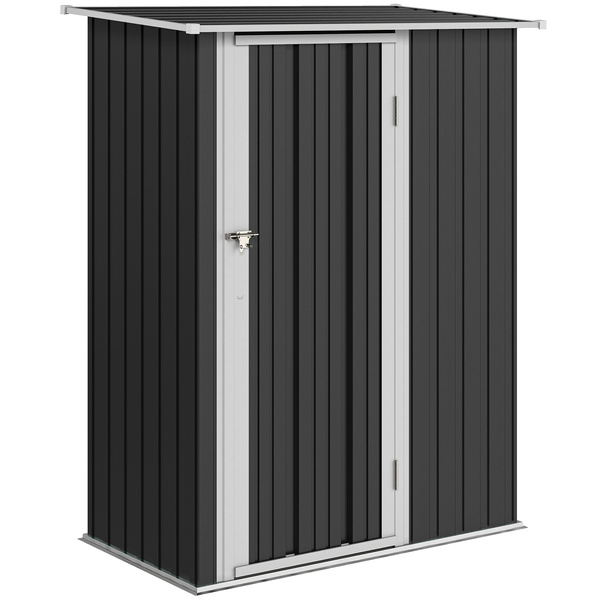 Outsunny 5ft x 3ft Garden Storage Shed, Galvanised Outdoor Metal Shed Waterproof with Sloped Roof, Lockable Door for Patio Tools, Equipment, Grey