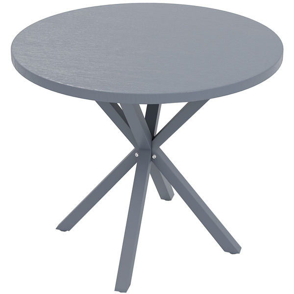 Outsunny Garden Table, 85cm Round Outdoor Dining Table with Steel Frame, Wood Effect Top, for Balcony, Deck, Dark Grey