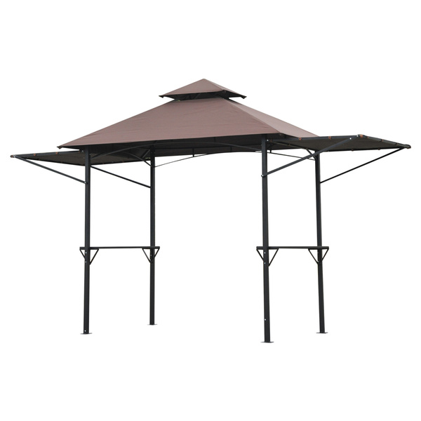 Outsunny 2.4 x 1.5 m (8' x 5') Grill Gazebo Canopy with Extendable Side Awnings, Outdoor BBQ Gazebo Shelter with 2 Side Shelves for Garden, Patio, Barbecue, Picnic, Coffee