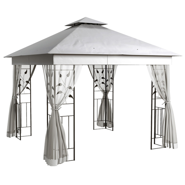 Outsunny 3 x 3m Steel Frame Double Roof Garden Gazebo - Light Grey