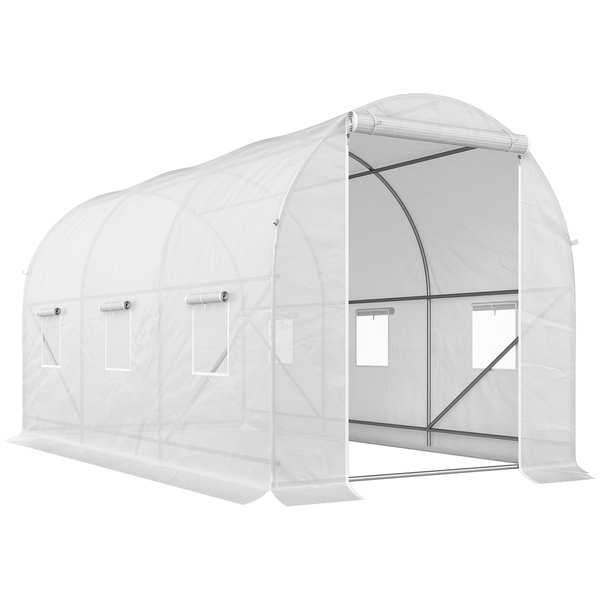 Outsunny 3.5 x 2 x 2 m Polytunnel Greenhouse, Walk-in Green House for Garden with Mesh Windows, Galvanised Steel Frame, White