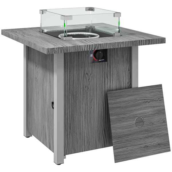 Outsunny 50,000 BTU Gas Fire Pit Table, with Cover - Dark Grey