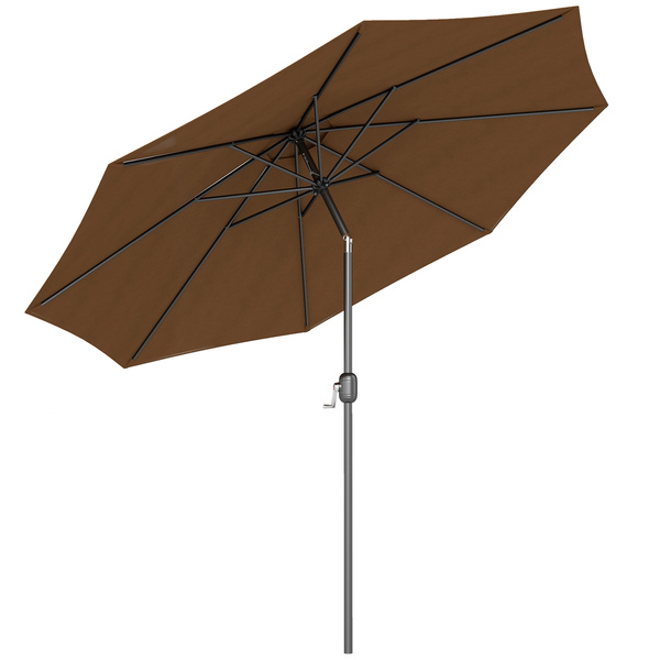 Outsunny 3(m) Tilting Parasol Garden Umbrellas, Outdoor Sun Shade with 8 Ribs, Tilt and Crank Handle for Balcony, Bench, Garden, Coffee