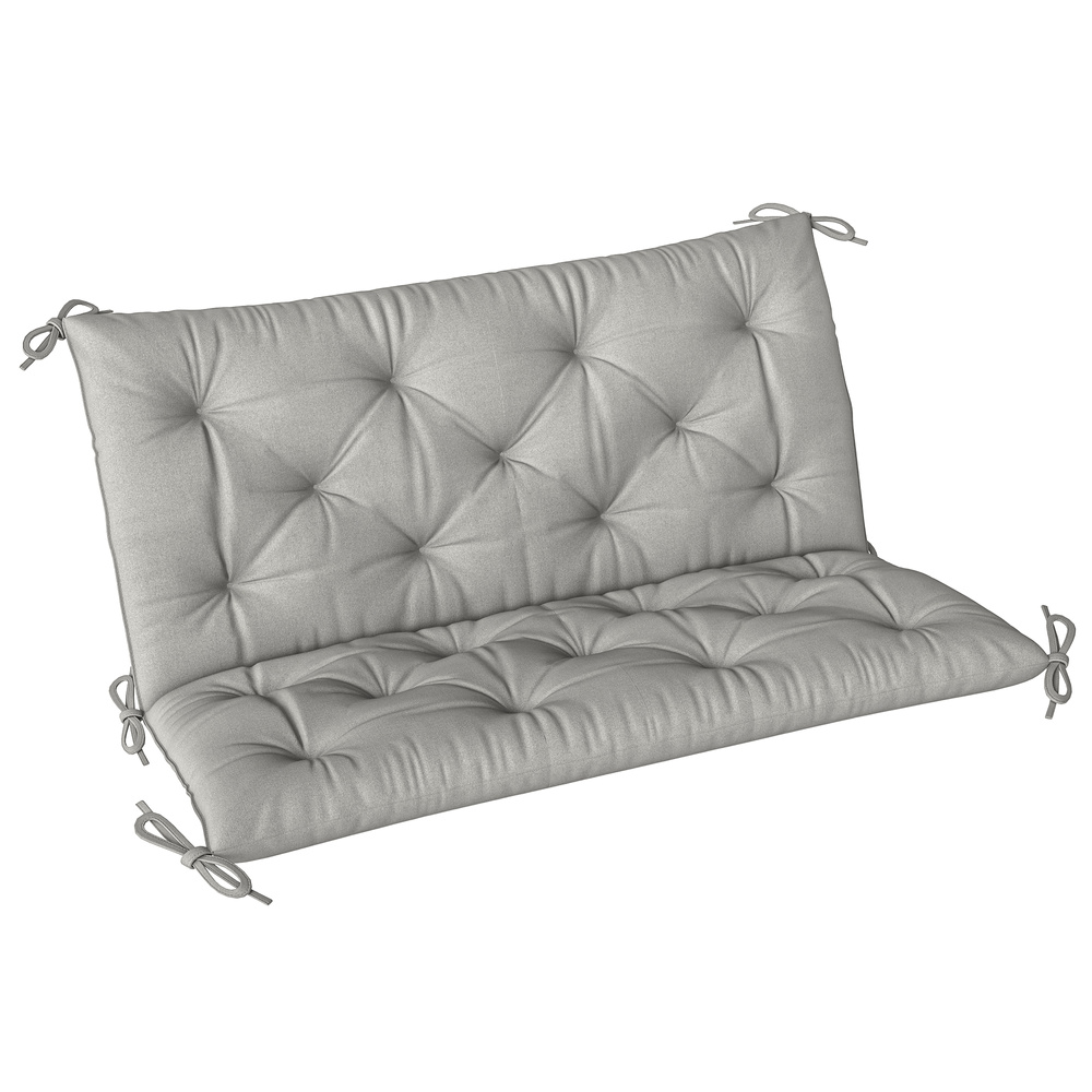 Outsunny 2 Seater Bench Pad, Garden Chair Cushion with Back and Ties for Indoor and Outdoor Use, 98 x 100 cm, Light Grey