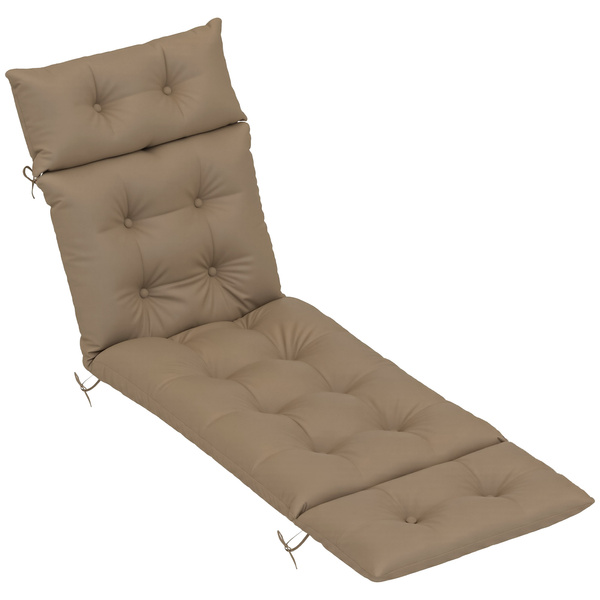 Outsunny Sun Lounger Cushions Only, 190x56x10cm Garden Lounge Chair Cushions, UPF20+ 220gsm Fabric, Thick Sunbed Replacement Pads with 6 Ties, Khaki