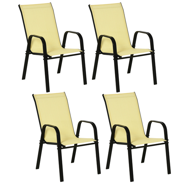 Outsunny Set of Four Stackable Mesh Seat Chairs - Beige