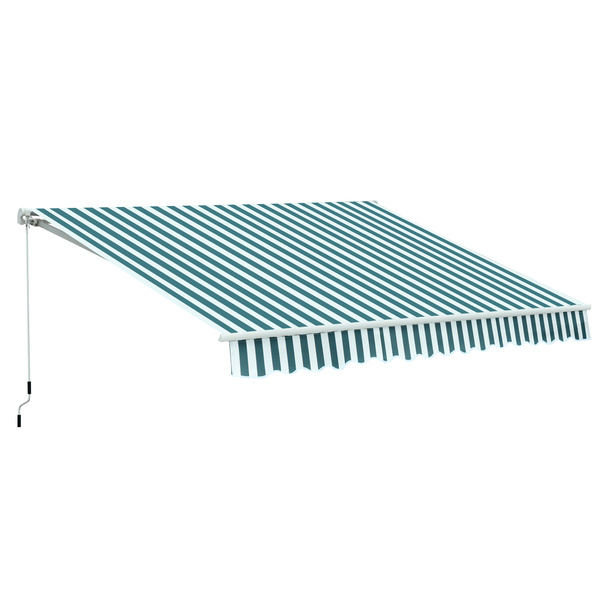 Outsunny 3 x 2.5m Patio Awning, Anti-UV and Waterproof Sun Shade Canopy with Chain Drive and Hand Crank, Green/White Stripes