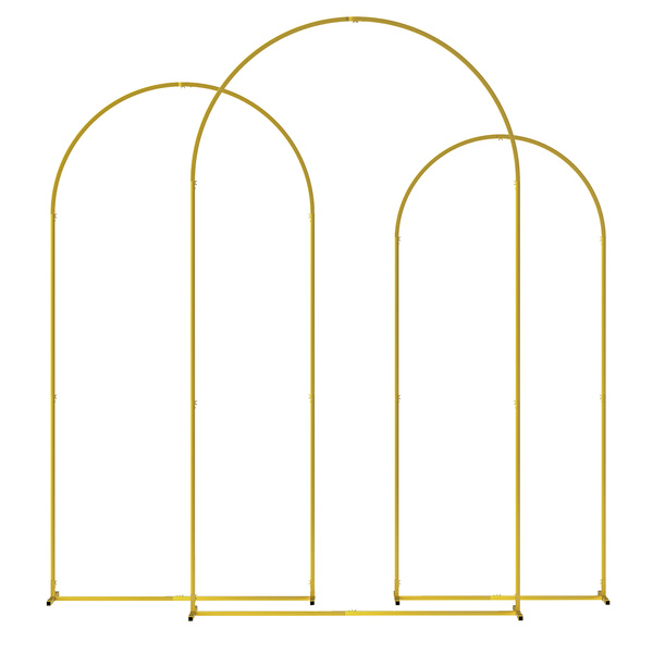 Outsunny Wedding Arch Frame Set, 2.2, 2, 1.8 m Metal Arch Backdrop Stand Set of 3, Balloon Arch Stand Set for Birthday Party, Bridal Shower, Graduation, Ceremony, Banquet Decorations, Gold Tone
