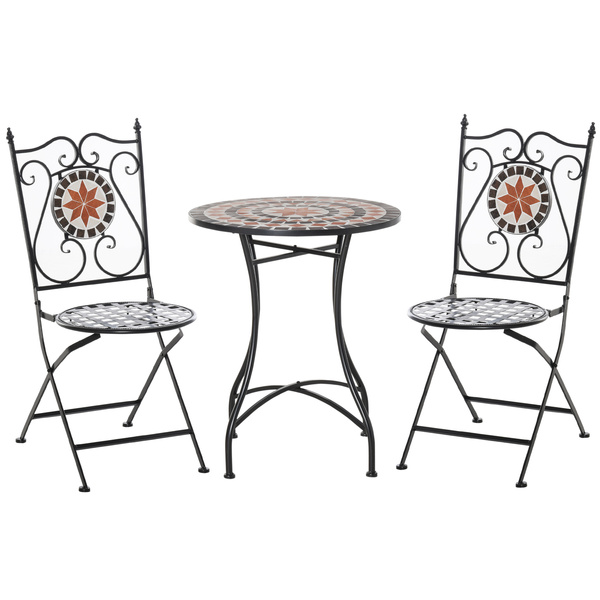 Outsunny Three-Piece Mosaic Bistro Table Set - Multicoloured