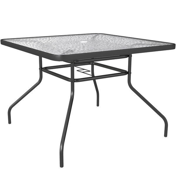 Outsunny Square Garden Dining Table with Tempered Glass Top & Umbrella Hole, 100 x 100 cm