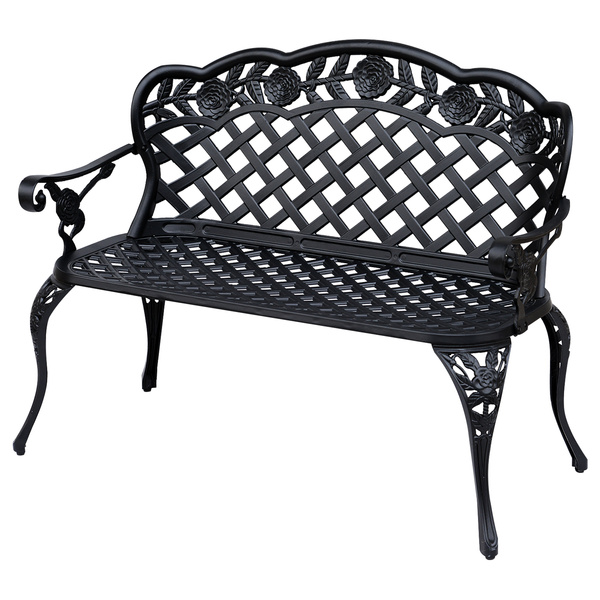 Outsunny Garden Bench, Cast Aluminium, 107Lx58Wx85H cm-Black