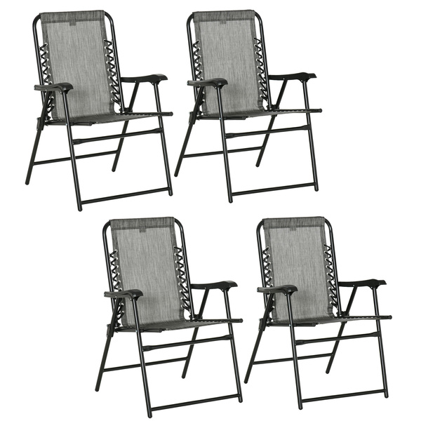 Outsunny  Pieces Patio Folding Chair Set, Outdoor Portable Loungers for Camping Pool Beach Deck, Lawn Chairs with Armrest Steel Frame, Mixed Grey