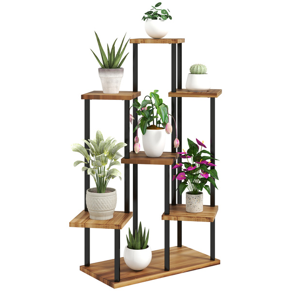 Outsunny Seven Wooden Shelf Plant Stand