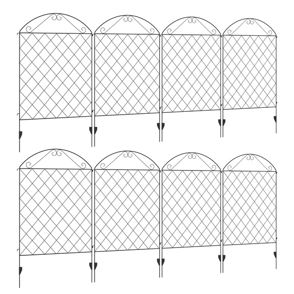 Outsunny Decorative Garden Fencing, 43in x 23ft Outdoor Picket Fence Panels, 8PCs Rustproof Metal Wire Landscape Flower Bed Border Edging Animal Barrier, Black