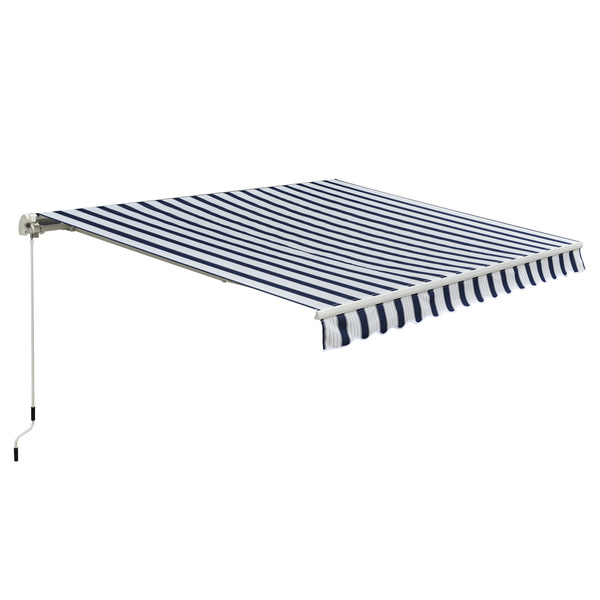 Outsunny Manual Retractable Awning, 3x2.5 m-Blue/White Stripes