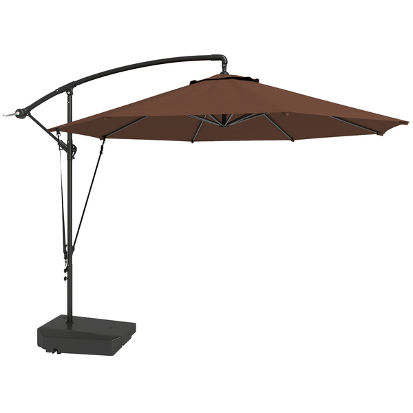 Outsunny 3(m) Garden Cantilever Parasol with Fillable Base up to 90kg, Wind Protection Strap, Cover, Round Banana Hanging Umbrella with Crank Handle and Tilt, UPF50+ Patio Umbrella, Brown