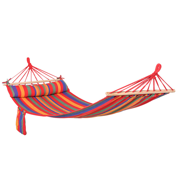 Outsunny Cotton Hammock, Soft Portable Swing Sleeping w/ Headrest & Side Pocket, Deluxe Swing Chair for Beach, Garden, Bedroom, Patio, Porch, Indoor, Outdoor, 270 x 80 cm, Rainbow Stripes