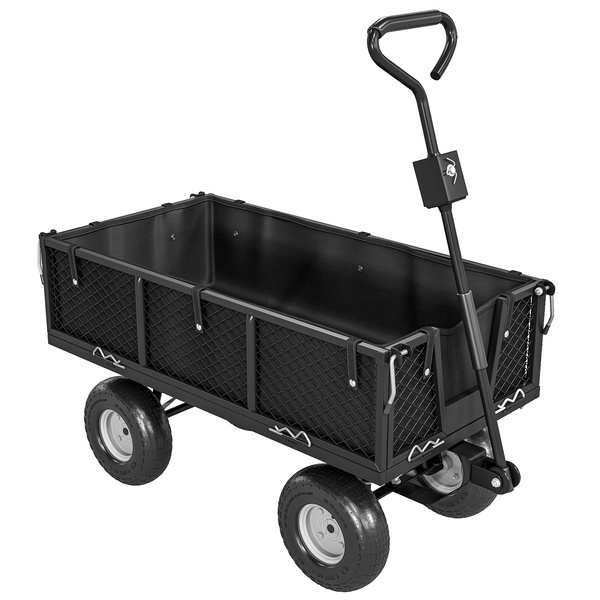 Outsunny 114L Steel Frame Garden Cart Trolley - Black