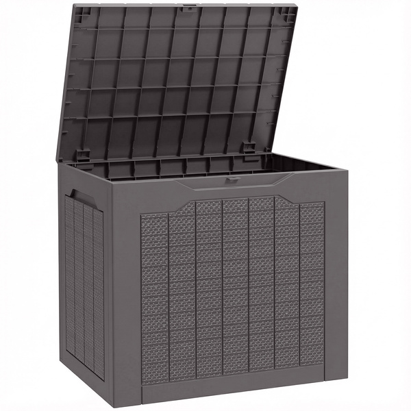 Outsunny 93L Plastic Garden Storage Box, Outdoor Storage Box with Handles, Waterproof Outdoor Storage Container, Brown