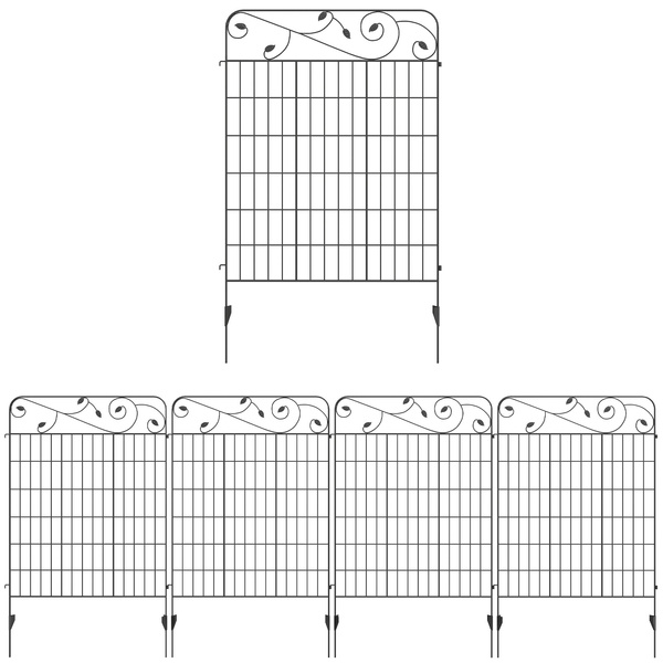 Outsunny Decorative Garden Fencing, 4PCs Outdoor Picket Fence Panels, 43in x 11.5ft Rustproof Metal Wire Landscape Flower Bed Border Edging Animal Barrier, Black