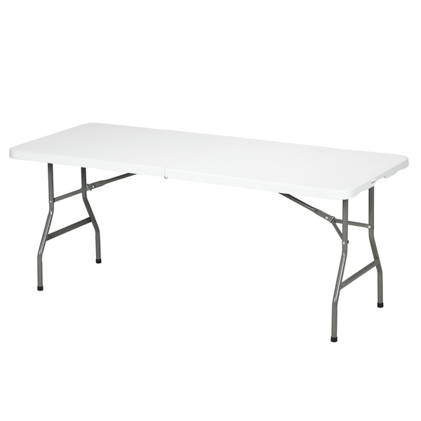 Outsunny Folding Garden Table, 180 x 75cm Rectangular HDPE Outdoor Picnic Table for 6, Metal Frame for Patio, Park, White