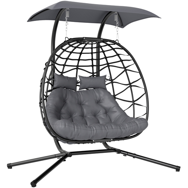 Outsunny Two-Seater Rattan Egg Chair - Black