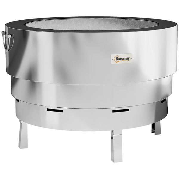 Outsunny Stainless Steel Wood-burning Fire Pit with Fire Poker - Silver