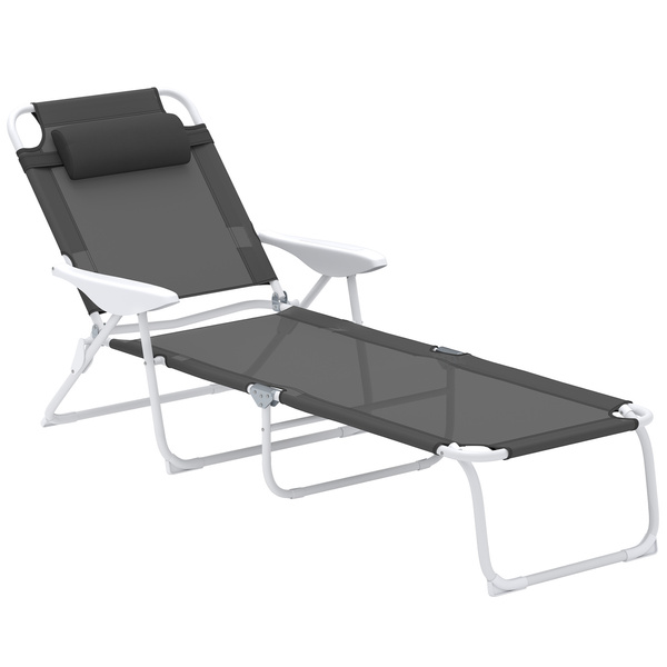 Outsunny Foldable Lounge Chair with 4-Level Adjustable Backrest & Headrest - Charcoal Grey