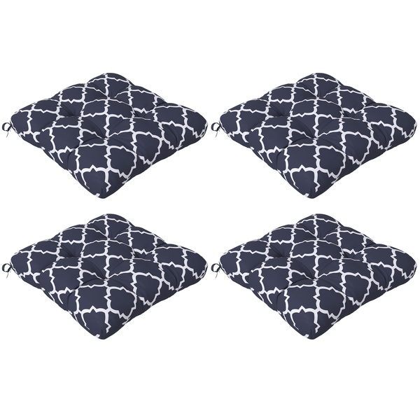 Outsunny 4-Piece Seat Cushion Pillows Replacement, Patio Chair Cushions Set with Ties for Indoor Outdoor, Blue