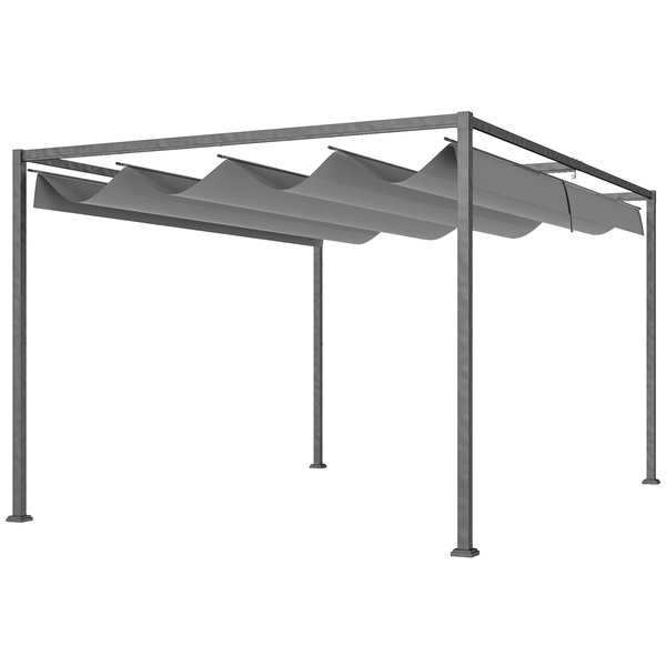Outsunny 4 x 3(m) Metal Outdoor Pergola with Retractable Roof, Outdoor Gazebo with Drainage Holes for Garden, Patio, Lawn, Grey
