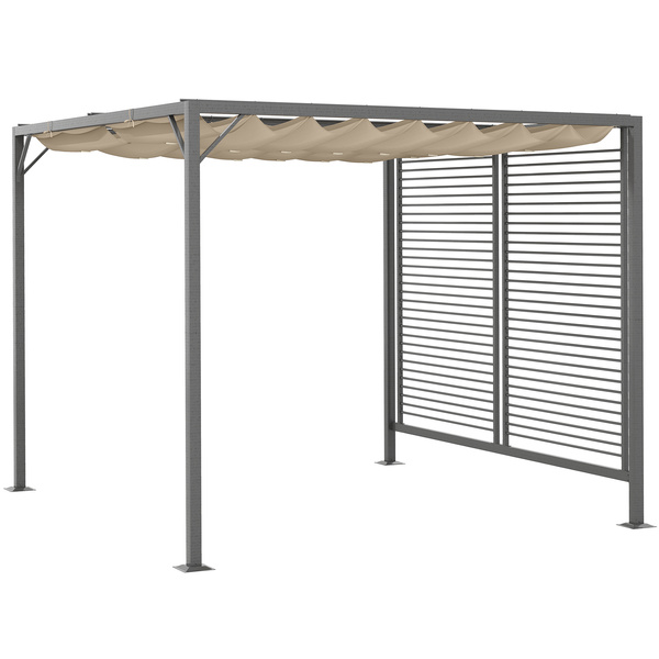 Outsunny 3 x 2.8m Metal Pergola, with Retractable Fabric Roof - Beige