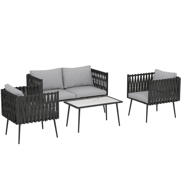 Outsunny 4-Piece Garden Furniture Set with Cushions - Light Grey