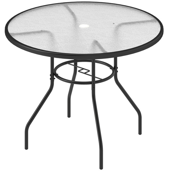 Outsunny Glass-Top Garden Table, with Parasol Hole - Black
