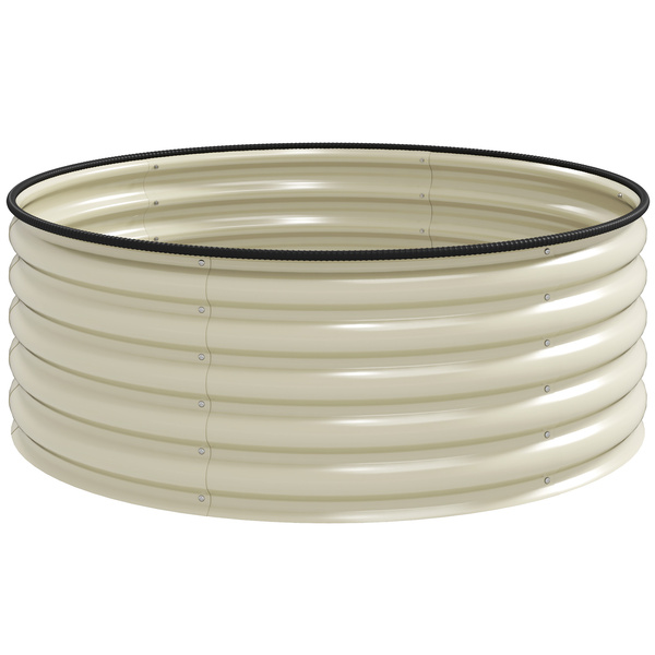 Outsunny Galvanised Raised Garden Bed with Safety Edging, Outdoor Raised Planter Box with Gloves, 120 x 120 x 43cm, Cream White