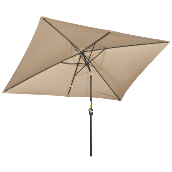 Outsunny 3x2m Patio Parasol Garden Umbrellas Canopy with Aluminium Tilt Crank Rectangular Sun Shade Steel, Khaki
