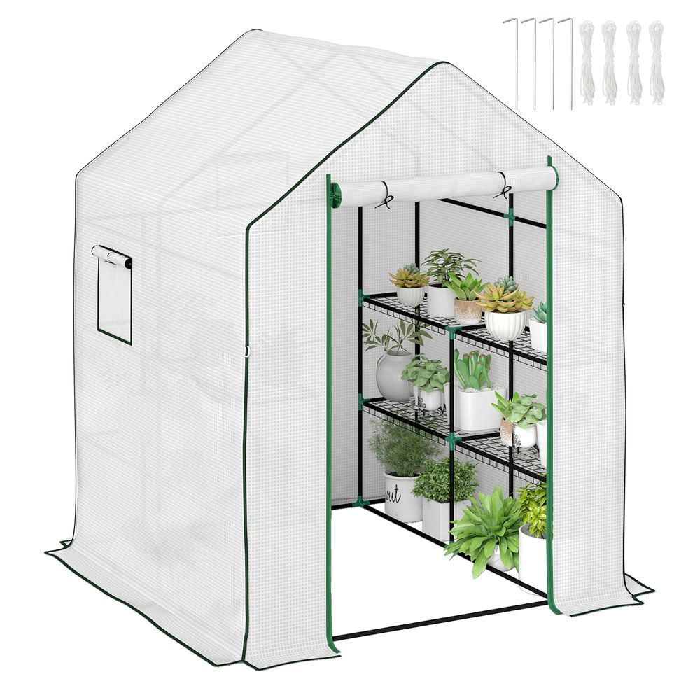 Outsunny 143 x 140cm Walk-In Greenhouse, with Accessories - White